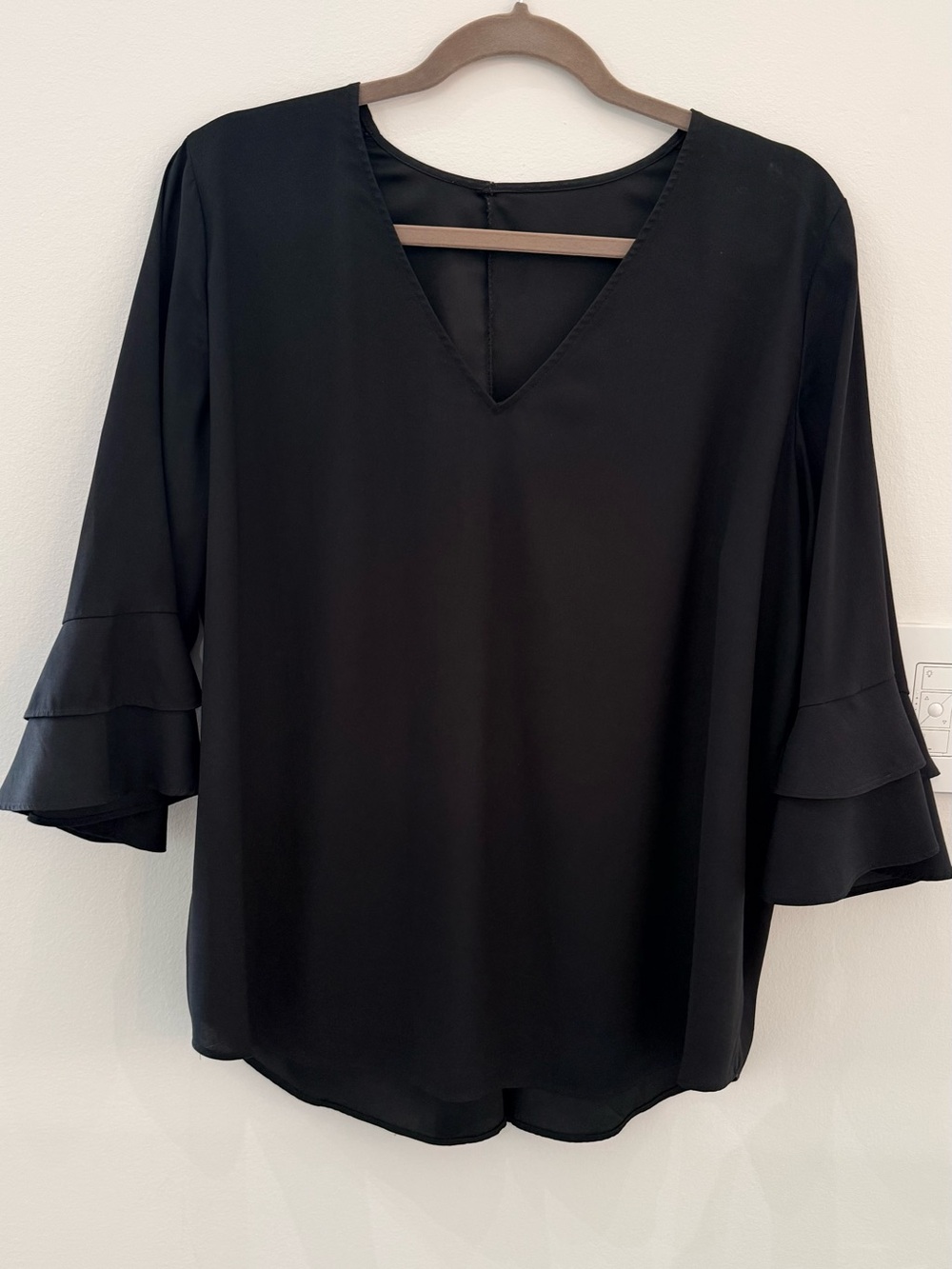 Black V-Neck Ruffle Sleeve Women's Top